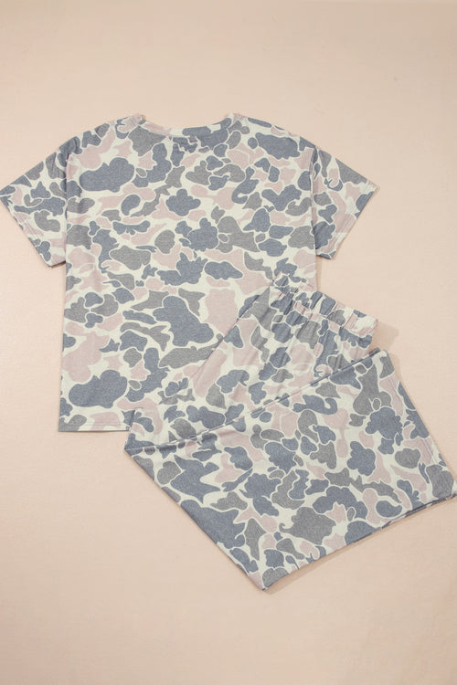 *Multicolour Retro Camouflage Print Plus Size 2pcs Outfit