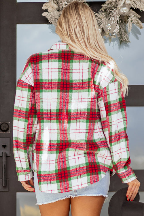 *(2 colors) Christmas Plaid Casual Flannel Shacket