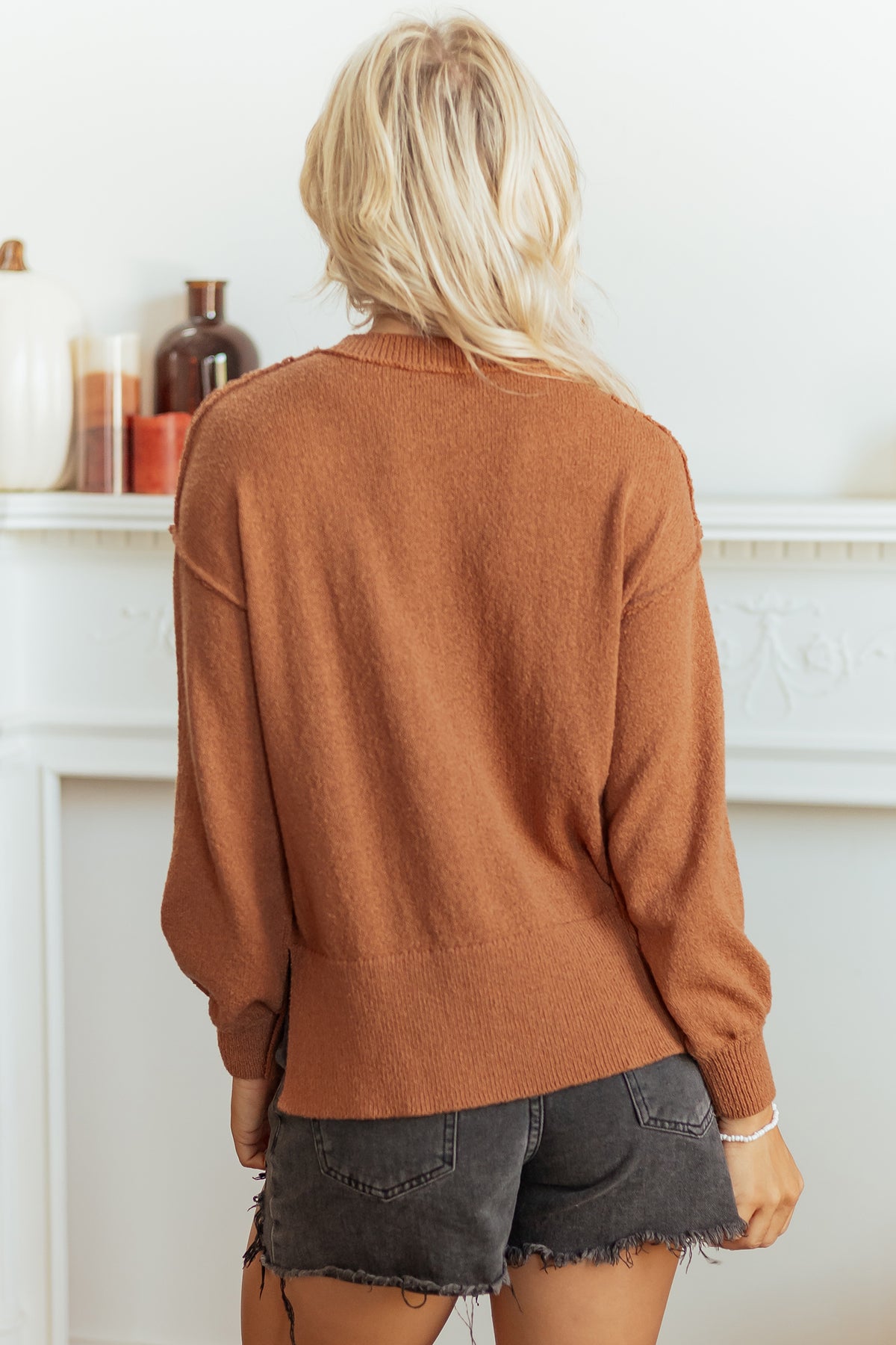 *Brown Oversized Drop Shoulder Round Neck Christmas Sweater