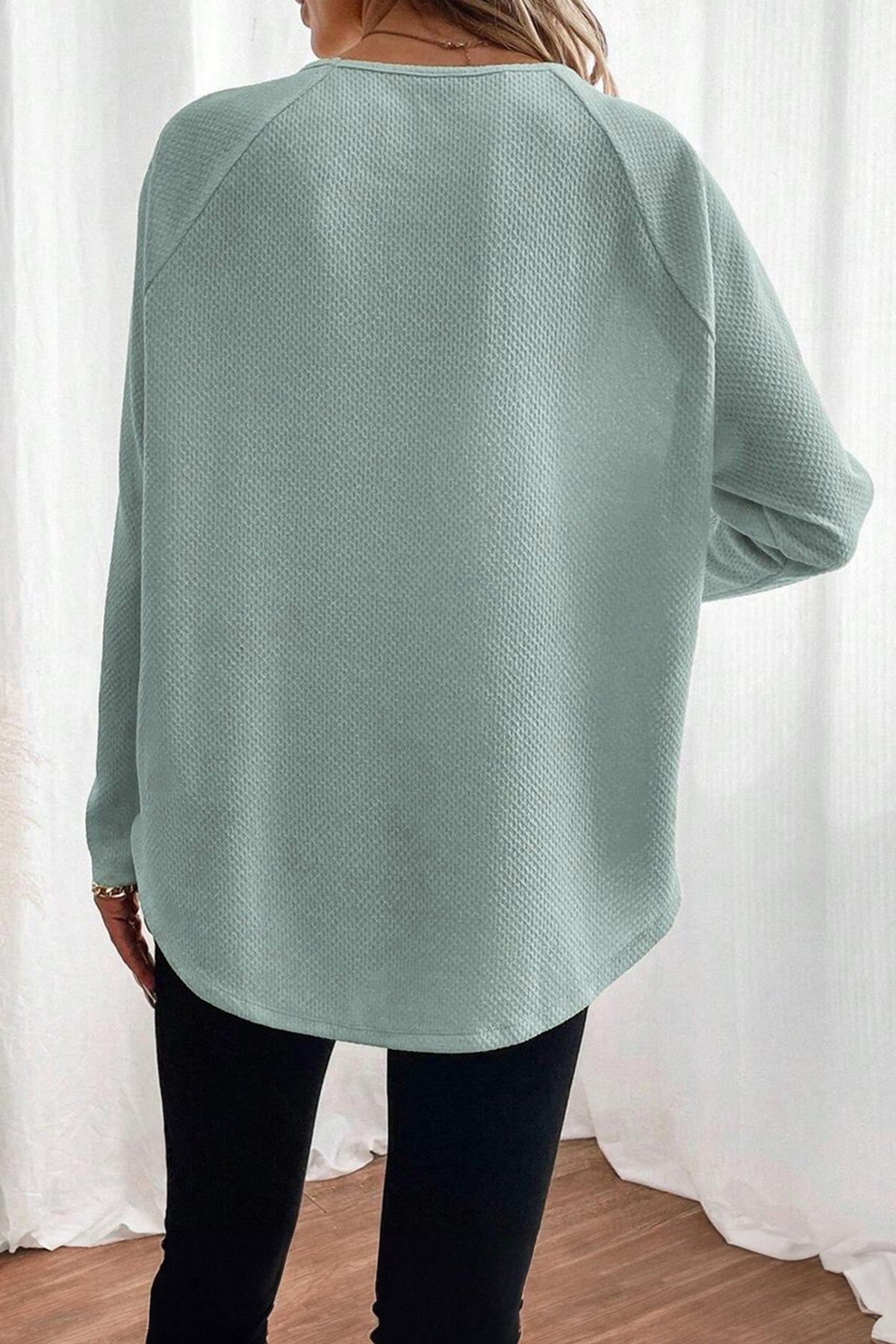 *Moonlight Jade Textured Raglan Sleeve Knit Loose Top