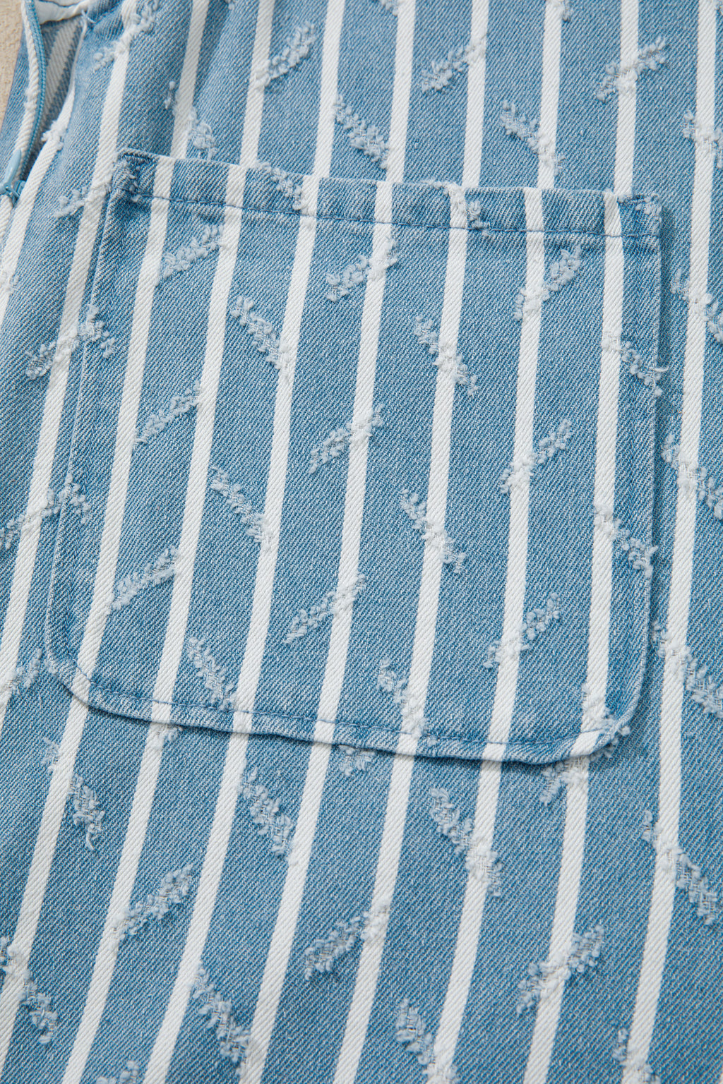 *Myosotis Striped Distressed Ruffled Wide Leg Denim Overalls