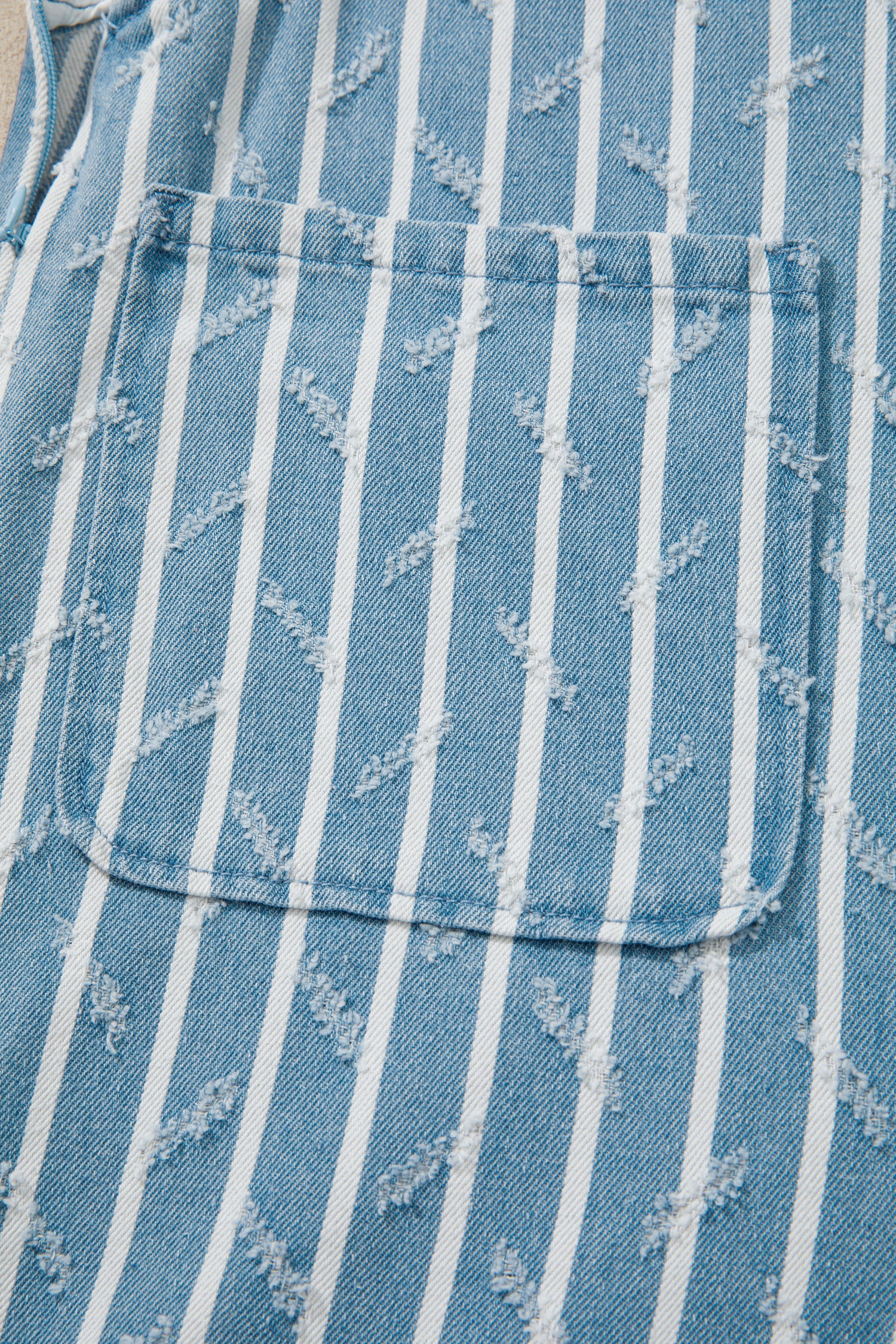 *Myosotis Striped Distressed Ruffled Wide Leg Denim Overalls