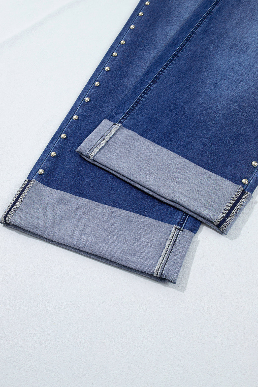 *Navy Blue Studded Detail Straight Leg Casual Loose Jeans