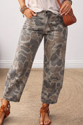 *Khaki Camouflage Pattern Patch Detail Casual Jeans