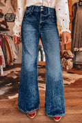 *Sail Blue Acid Wash Pocket Detail Flare Jeans