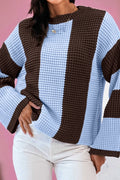 *Myosotis Striped Color Block Thermal Textured Knit Drop Shoulder Sweater