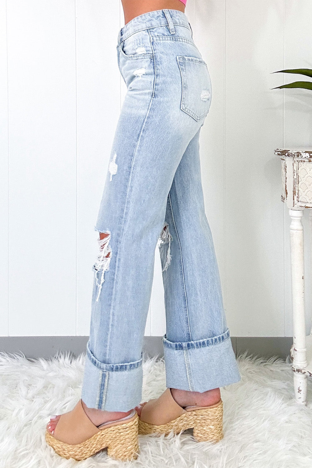 *Beau Blue Light Wash Distressed Straight Jeans
