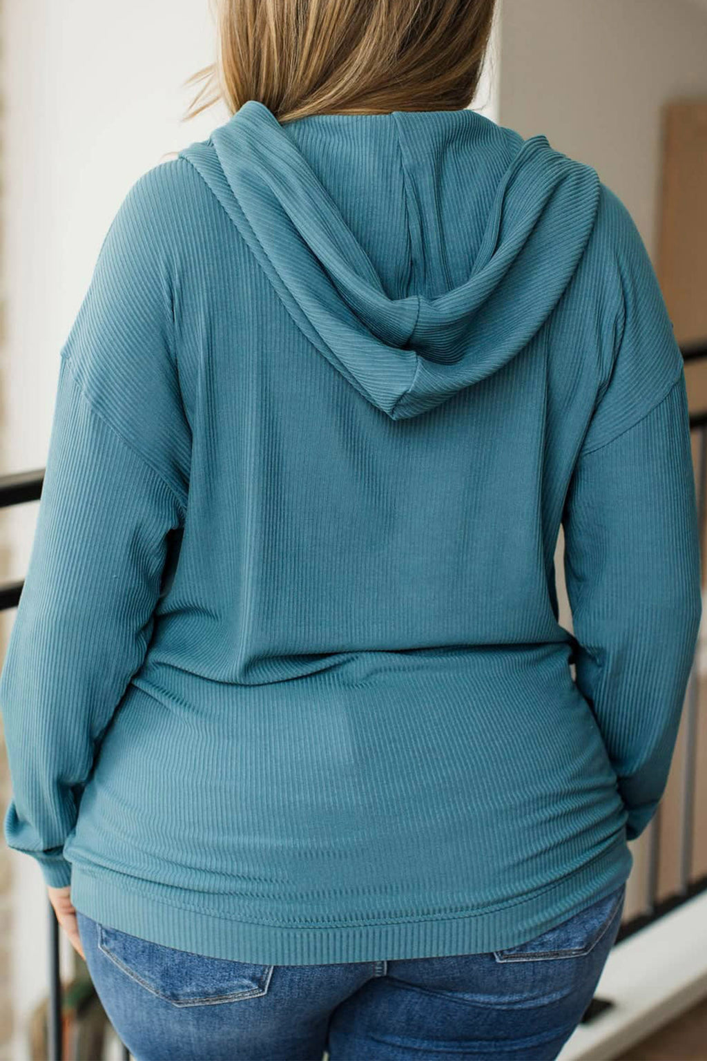 *Lapis Ribbed Drop Shoulder Long Sleeve Plus Size Blouse
