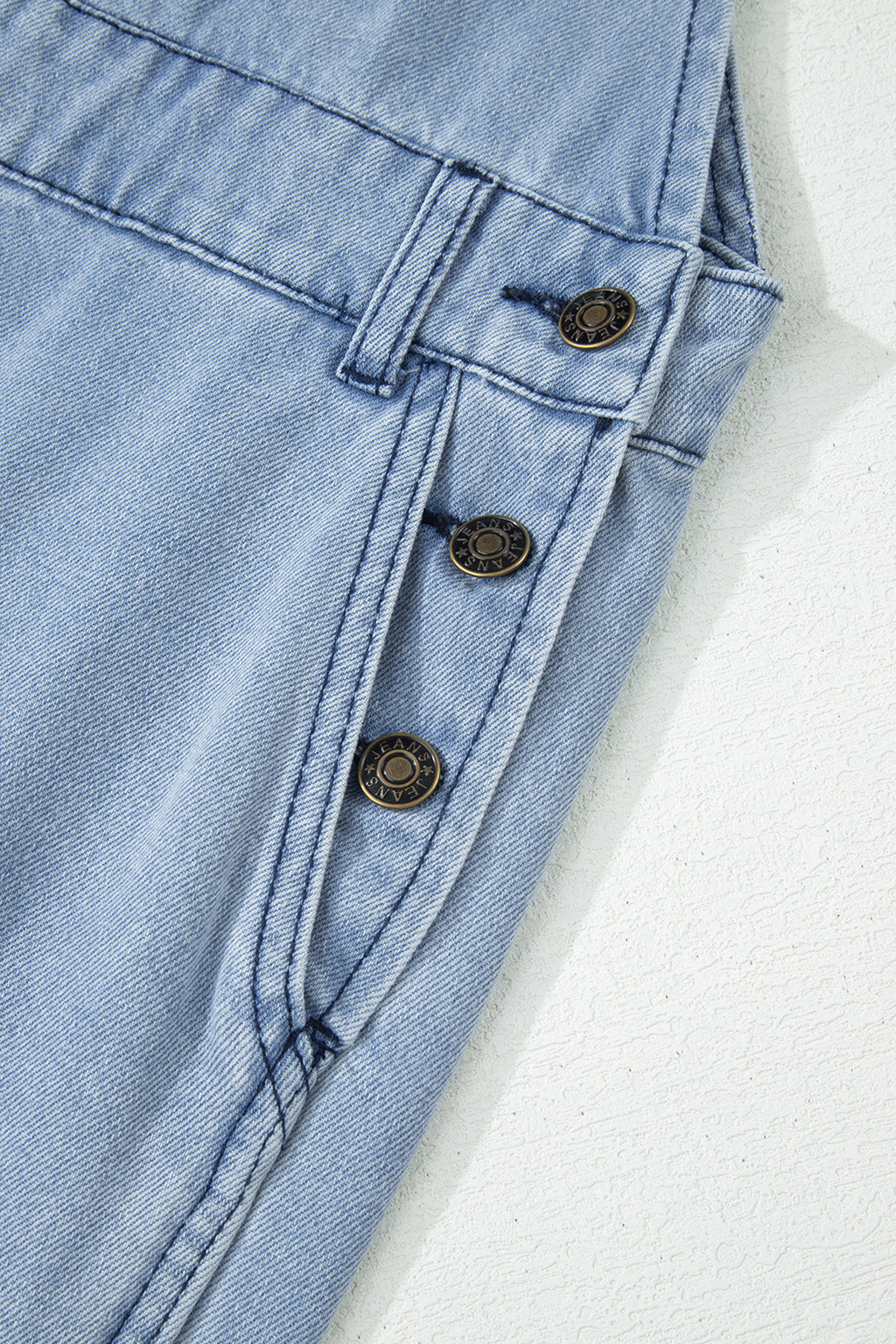 *Mist Blue Retro Distressed Button Adjustable Straps Denim Overall Jumpsuit