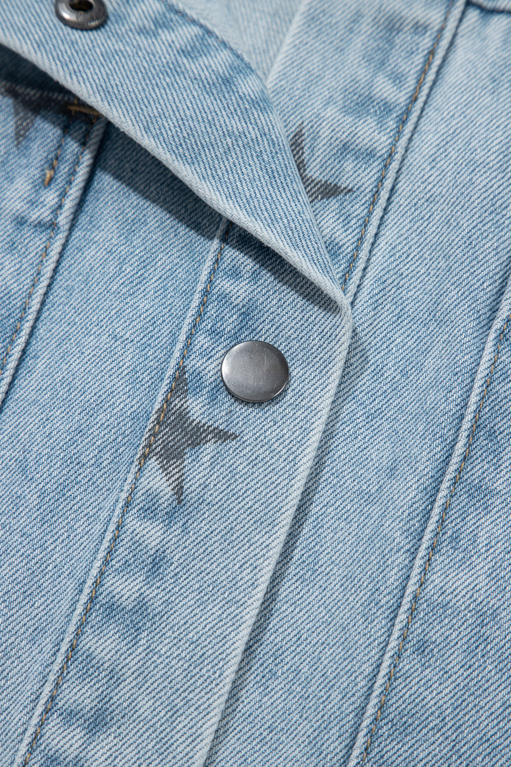 *Sky Blue Stars Pattern Long Sleeve Shirt Collar Denim Jacket