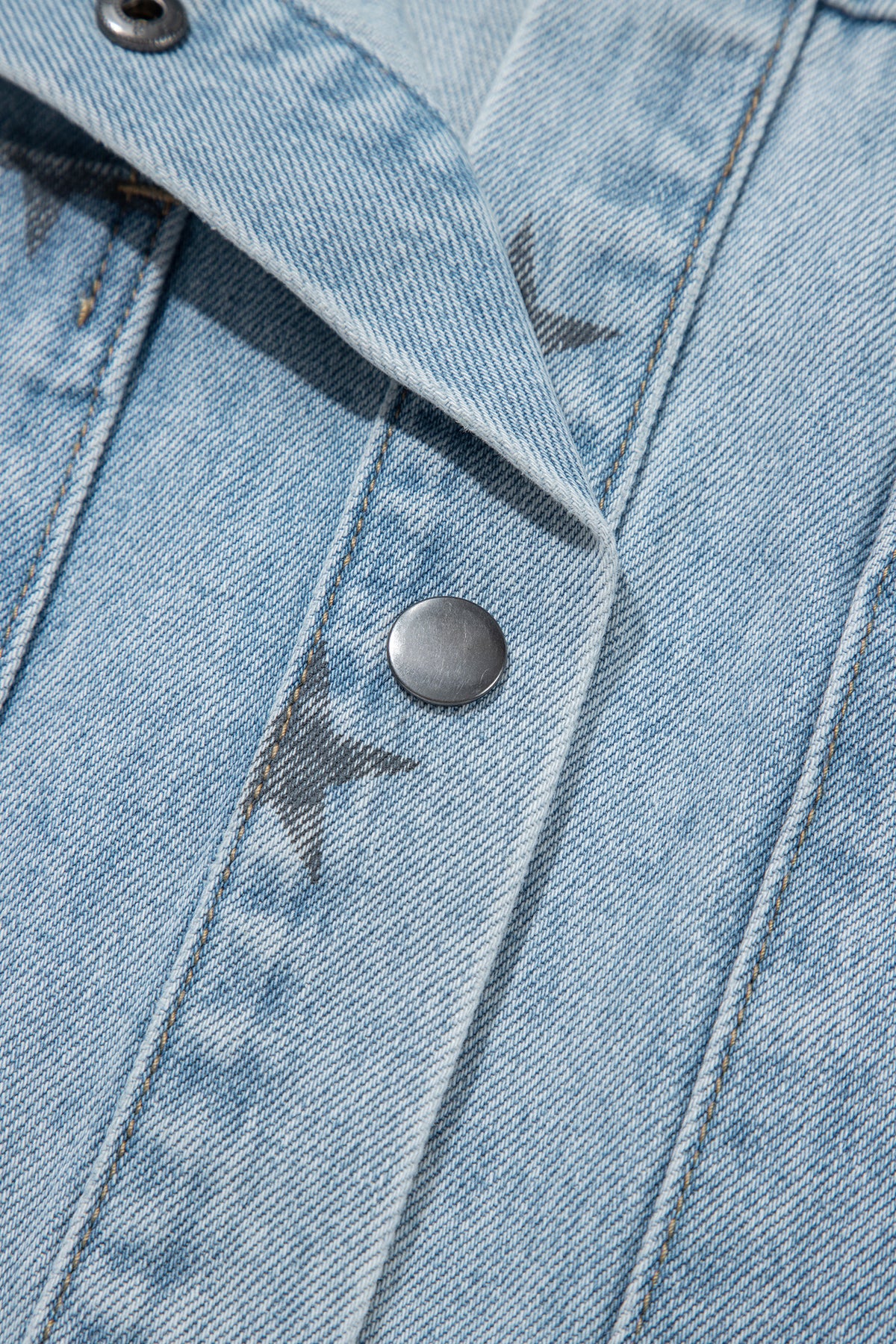 *Sky Blue Stars Pattern Long Sleeve Shirt Collar Denim Jacket