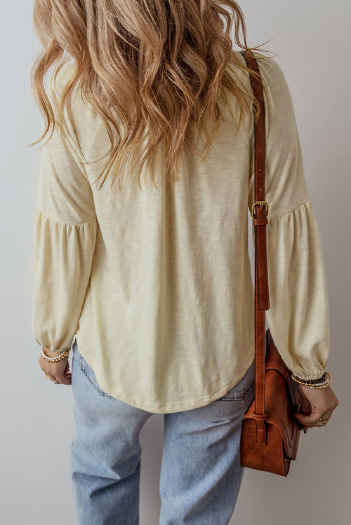*Apricot Paisley Floral Embroidered Notch V Neck Blouse