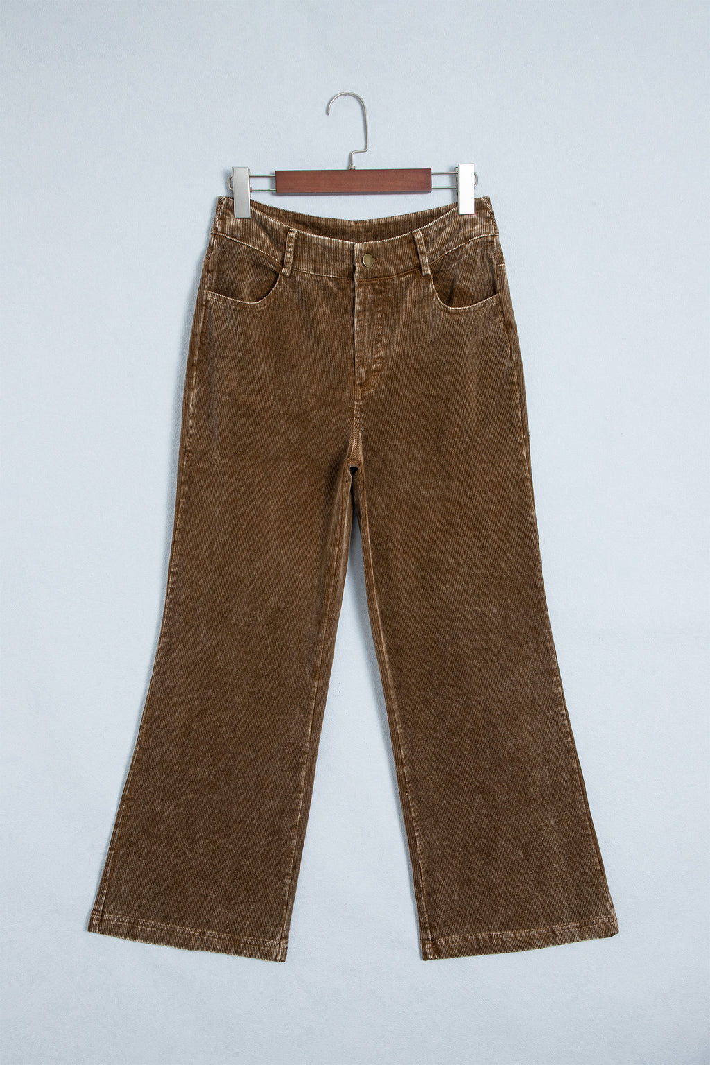 *Camel Straight Leg Corduroy Metal Button Zip-up Pants