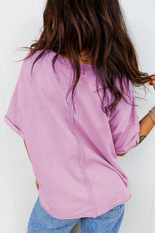 *Lavendula Mineral Wash Drop Shoulder Raw Edge Loose Tee