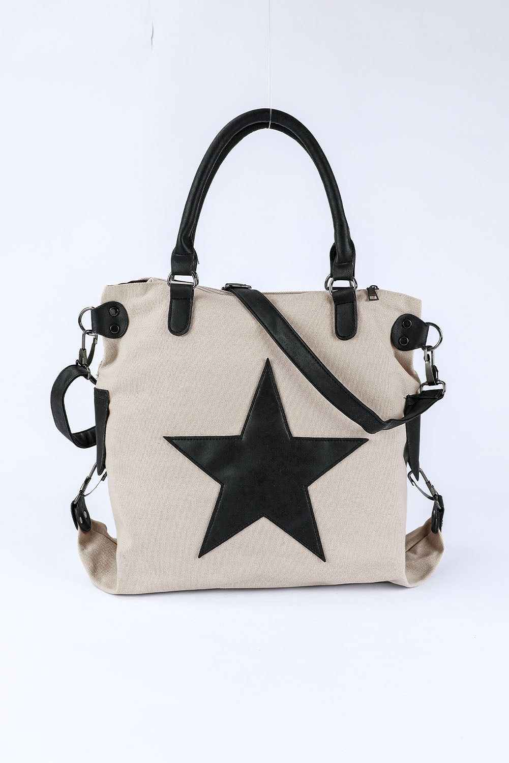 *Beige Casual Five-pointed Star Canvas Tote Bag
