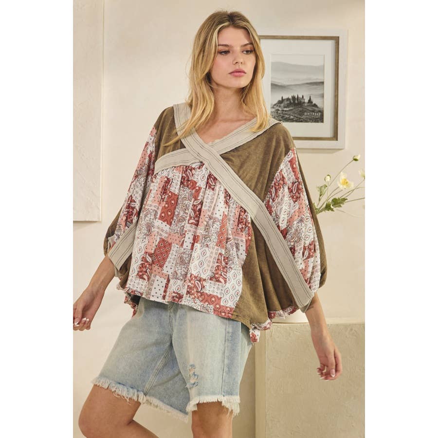 WASHED RIB CROSSED PATCHWORK TOP