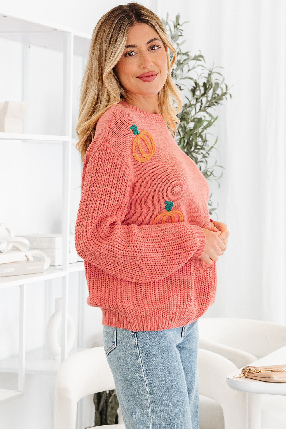 *Blossom Pumpkin Embroidered Thanksgiving Holiday Sweater