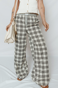 *Gray Plaid Wide Leg Casual Pants
