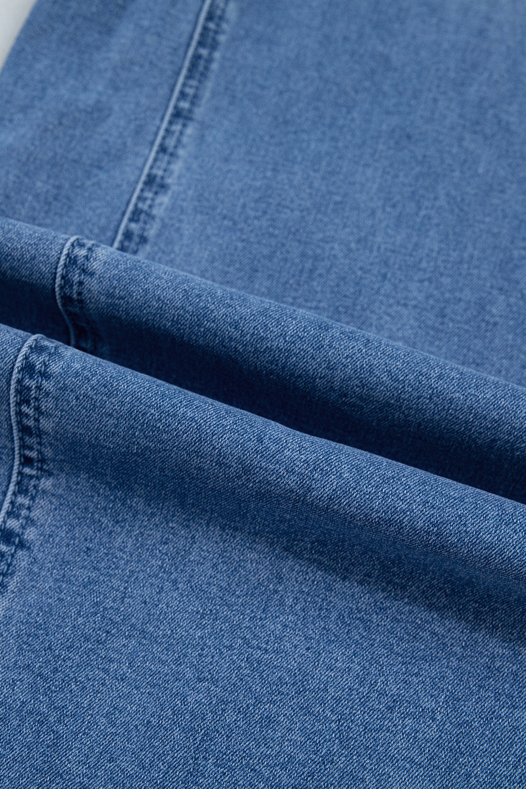 *Beau Blue Solid Patchwork Grommet Tie Waist Loose Ankle-Length Jeans