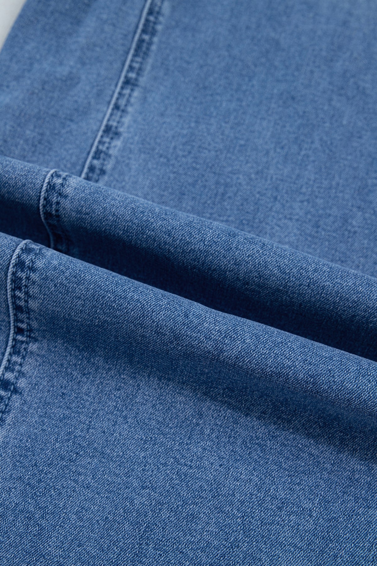 *Beau Blue Solid Patchwork Grommet Tie Waist Loose Ankle-Length Jeans