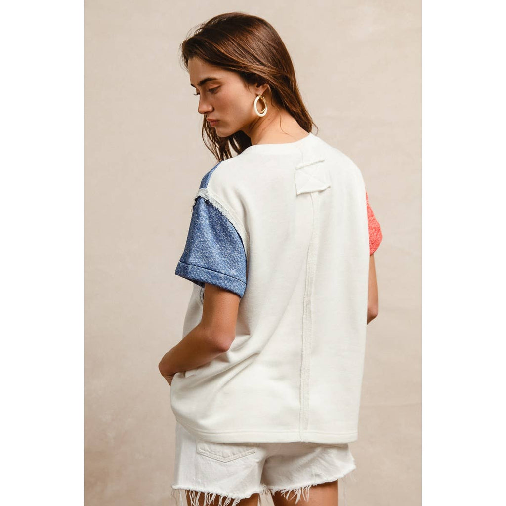 CP FRENCH TERRY CUT EDGE DETAIL FOURTH OF JULY TOP
