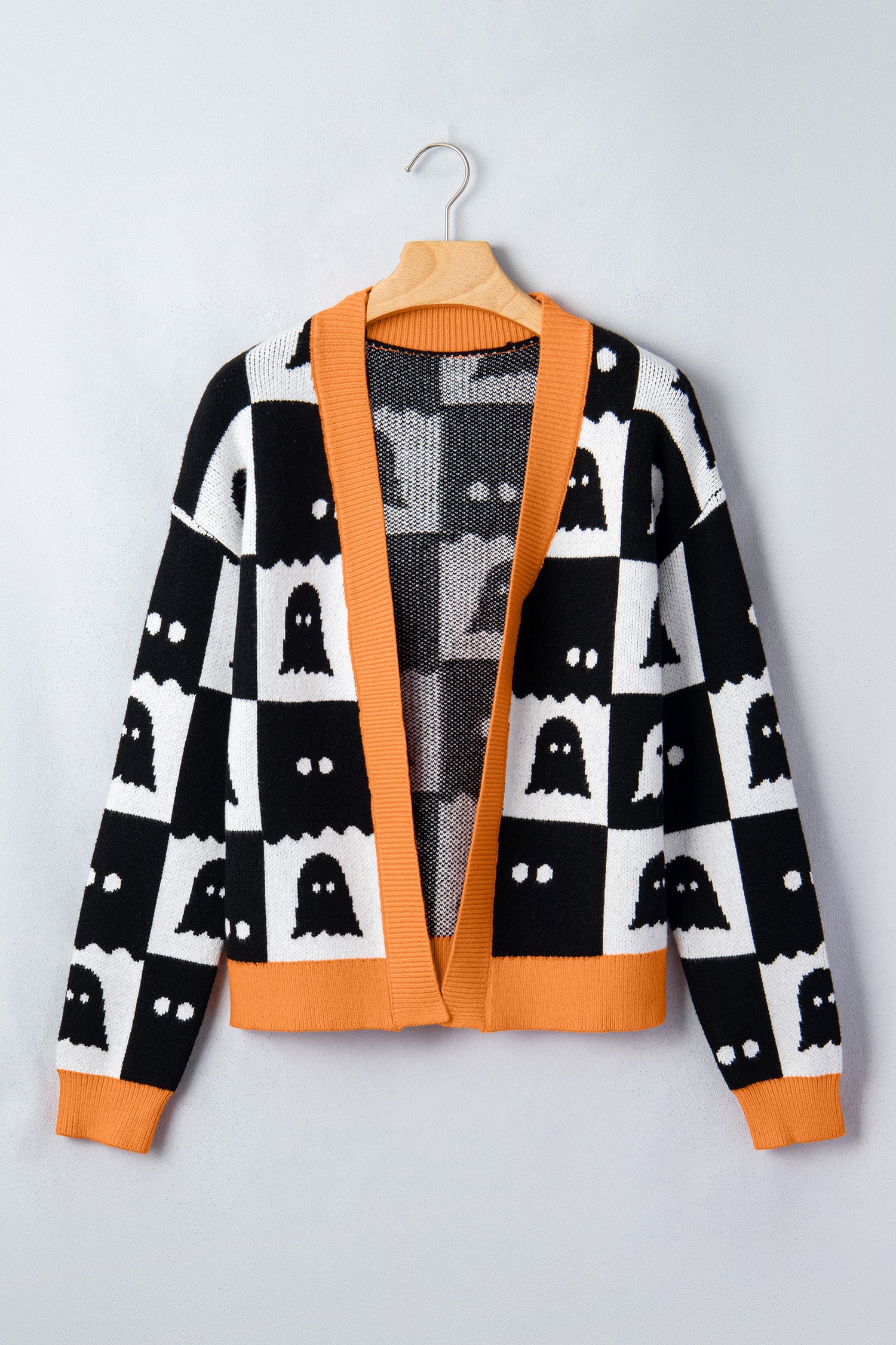 *Black Geometric Ghost Print Drop Shoulder Knit Cardigan