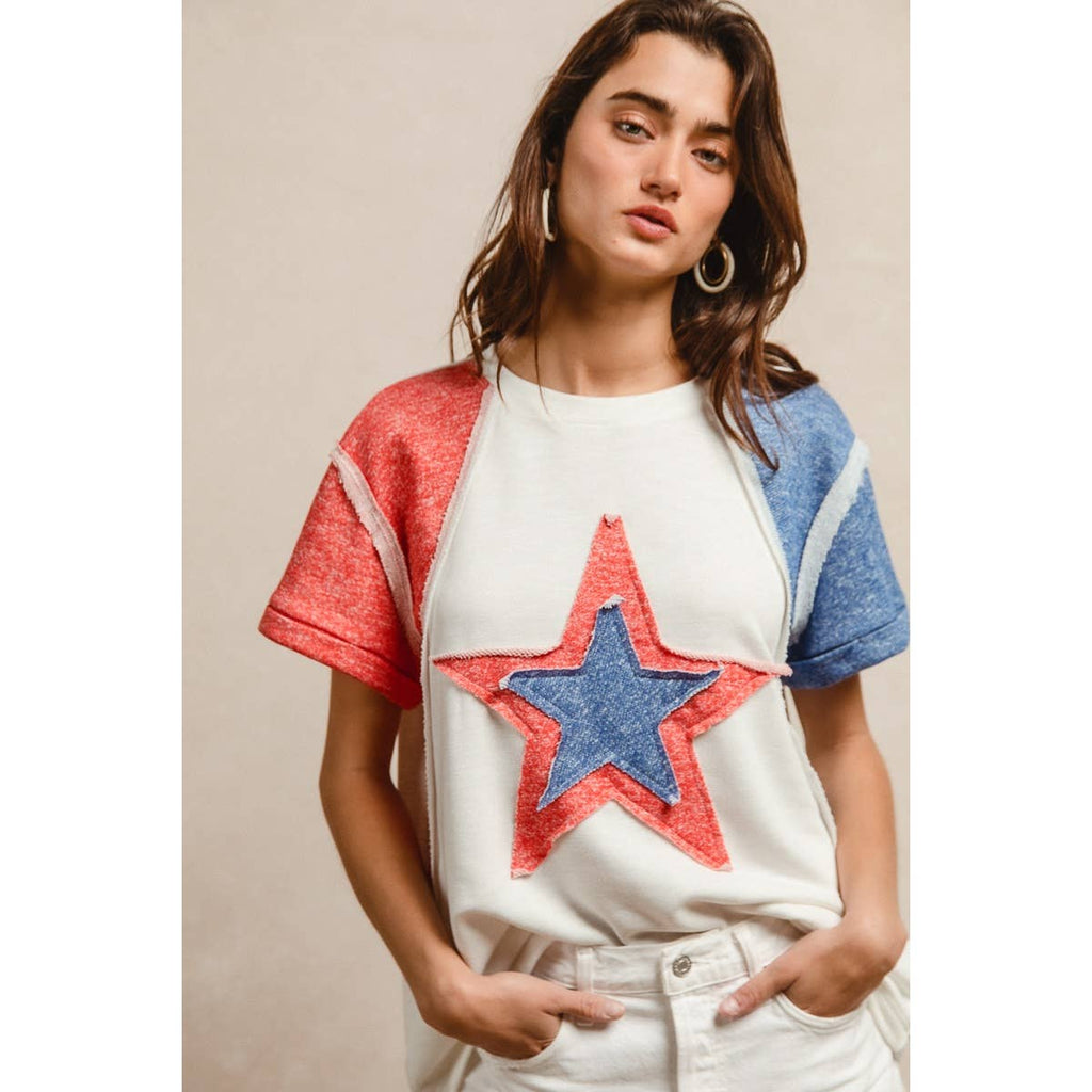 CP FRENCH TERRY CUT EDGE DETAIL FOURTH OF JULY TOP