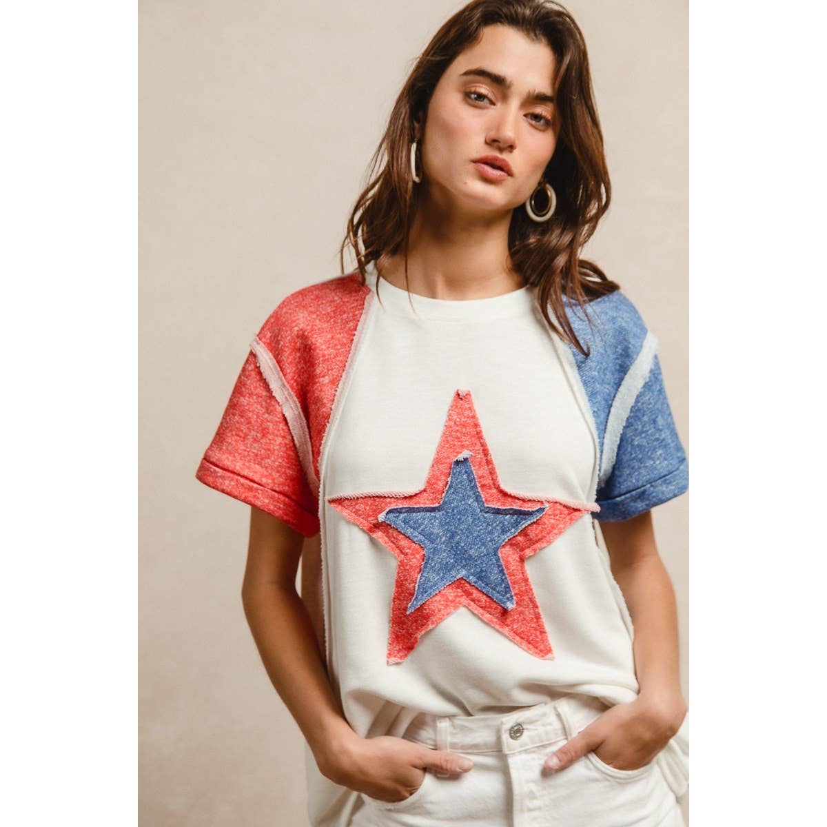CP FRENCH TERRY CUT EDGE DETAIL FOURTH OF JULY TOP