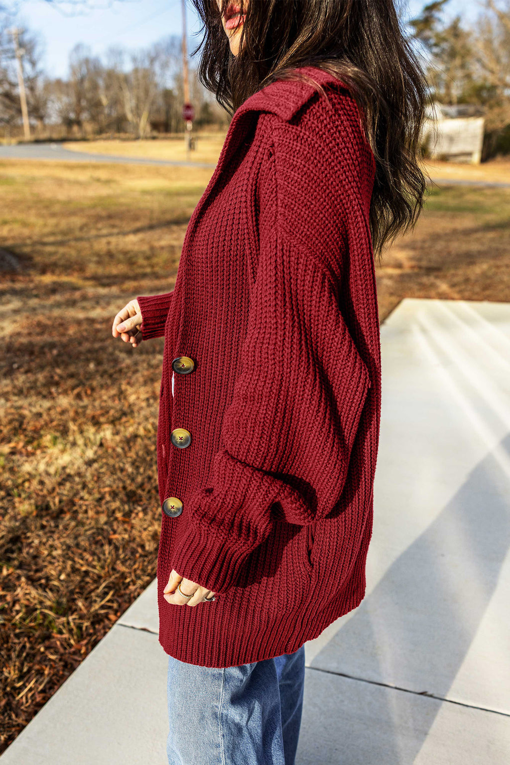 *Red Dahlia Solid Color Knit Oversized Button Front Sweater Cardigan
