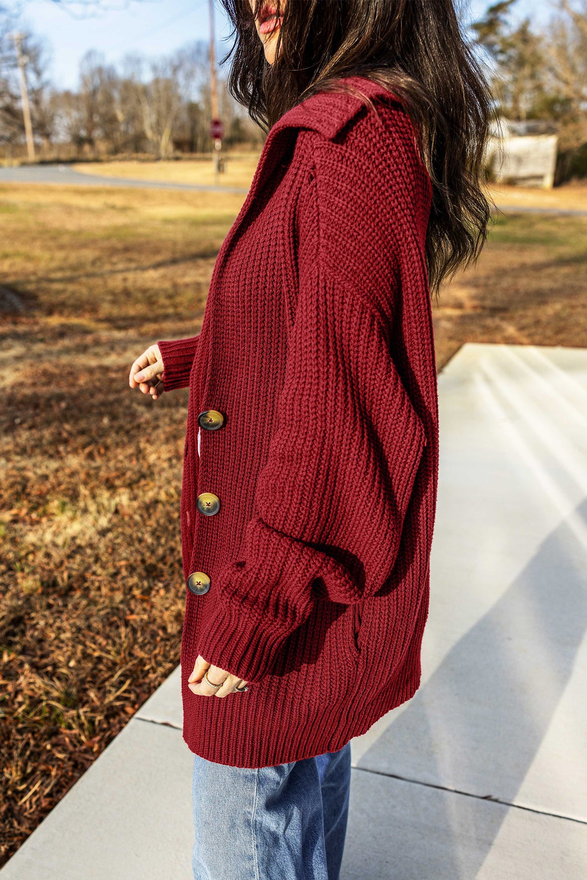 *Red Dahlia Solid Color Knit Oversized Button Front Sweater Cardigan