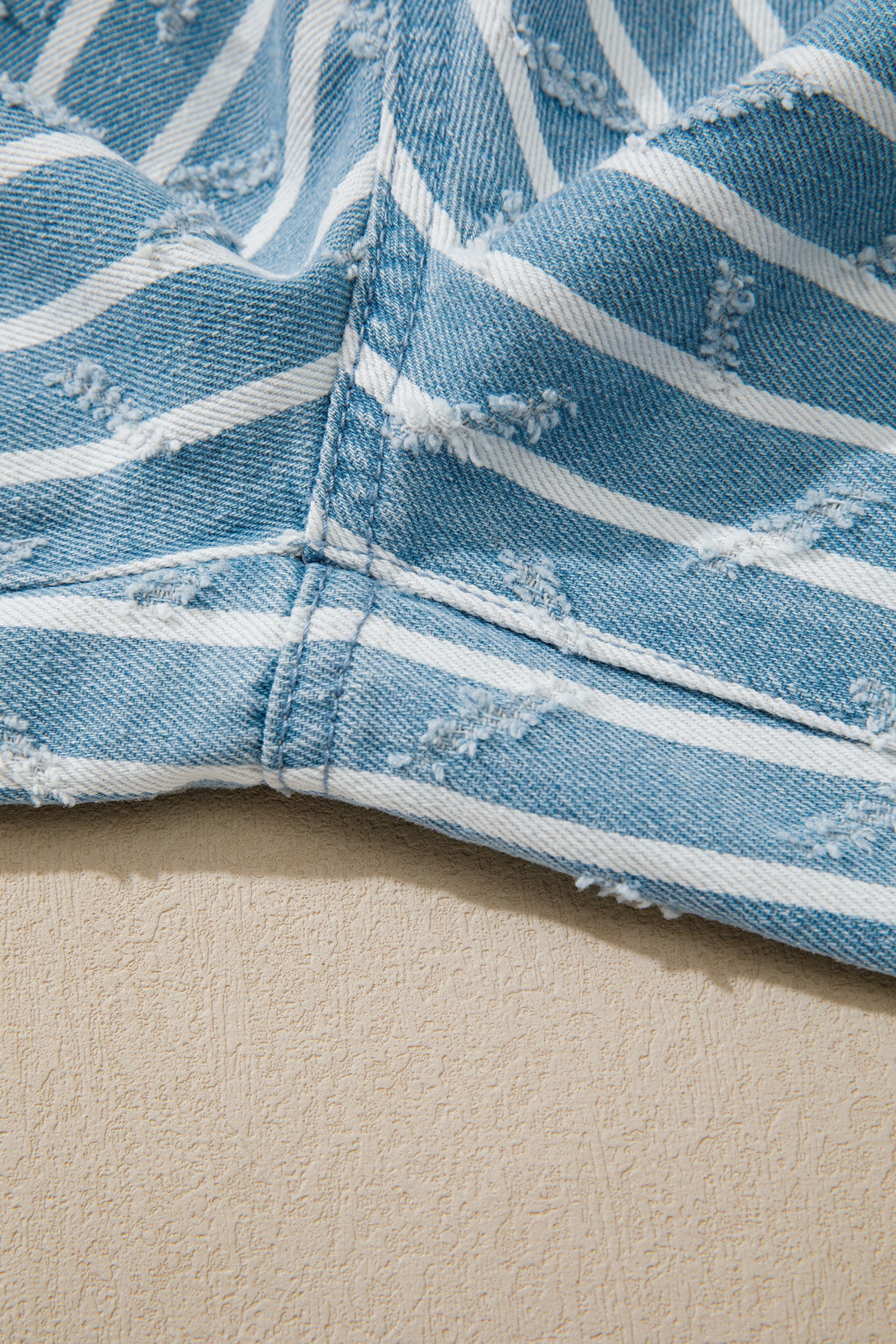 *Myosotis Striped Distressed Ruffled Wide Leg Denim Overalls