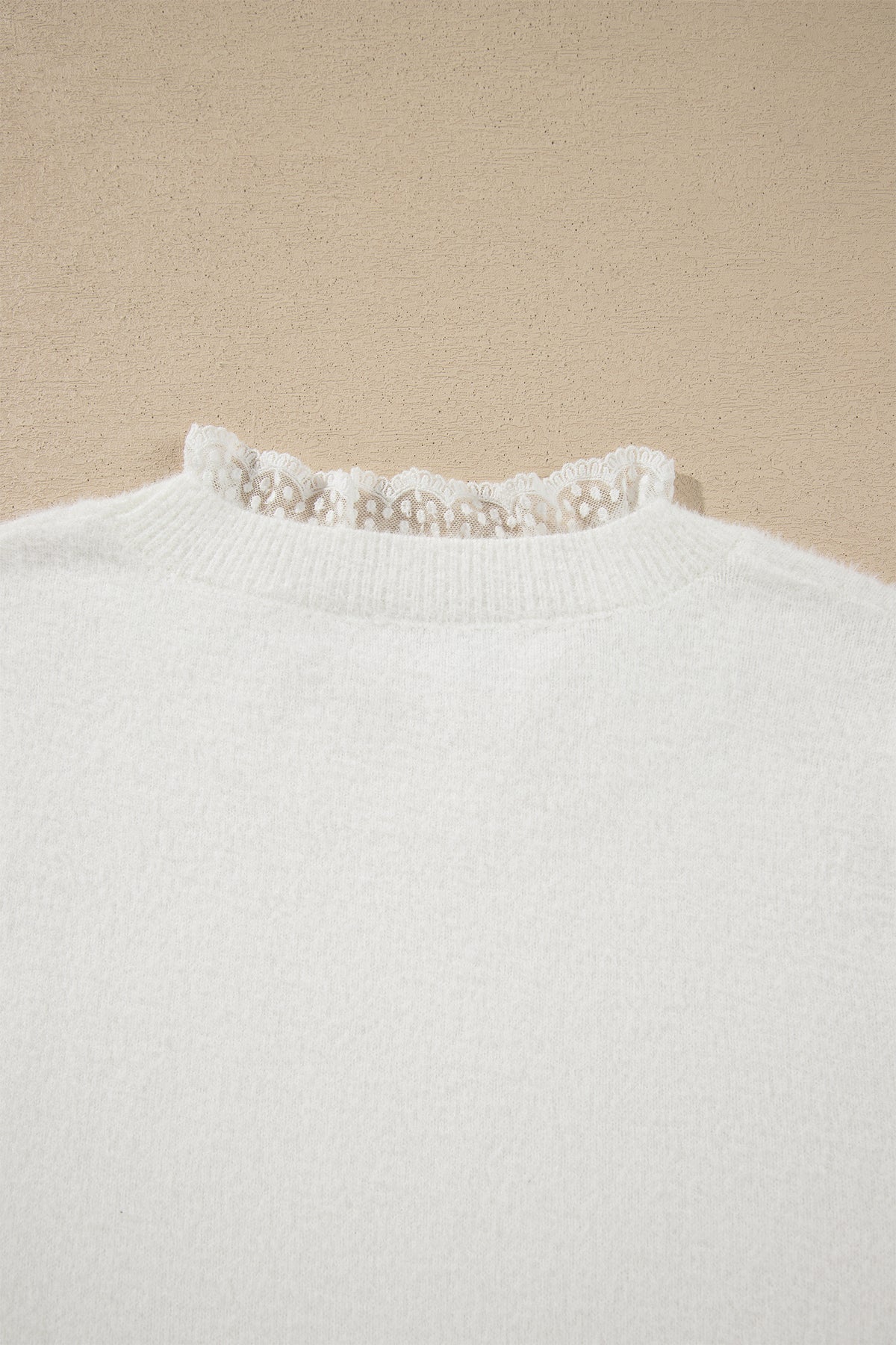 *White Lace Trim Neck Cuff Patchwork Long Sleeve Pullover Sweater