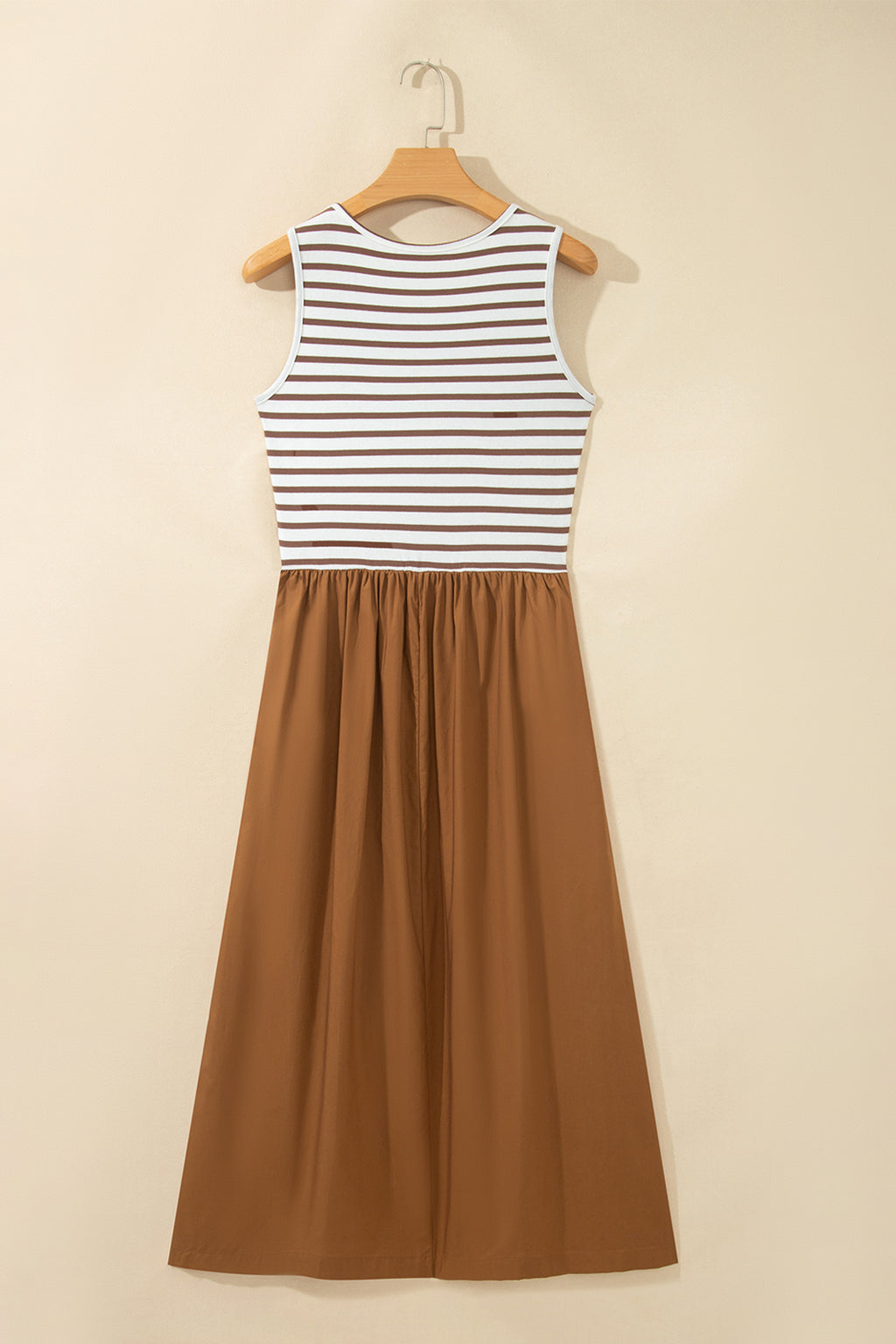 *Chestnut Striped Colorblock Patchwork Sleeveless Casual Long Dress