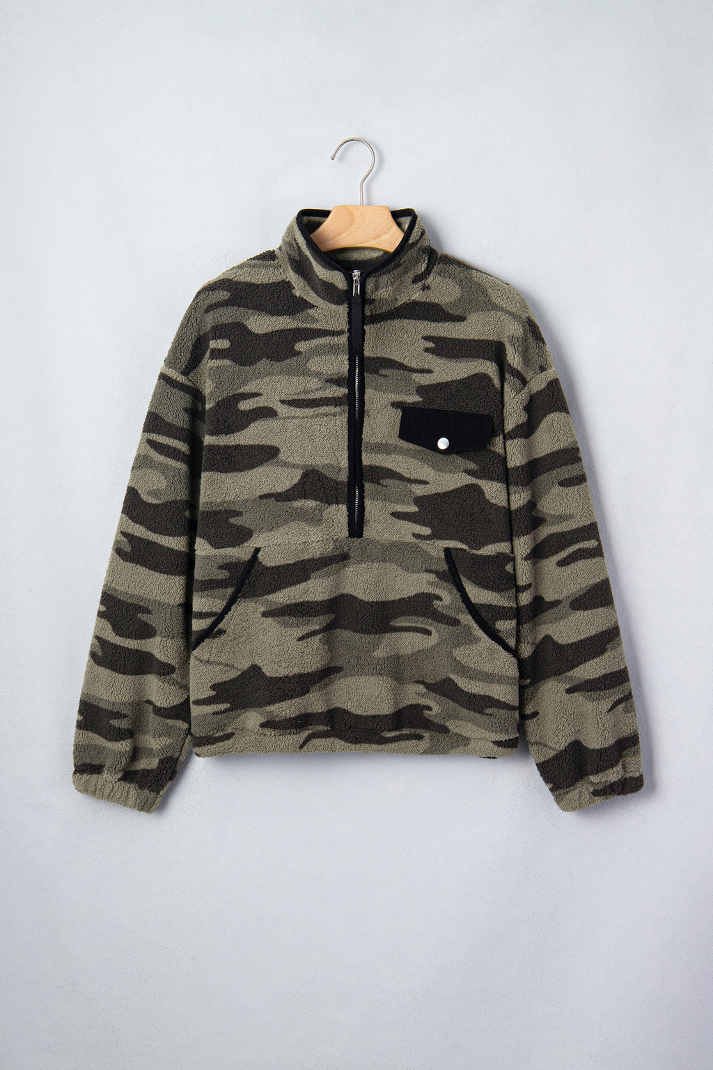 *Multicolour Camouflage Fleece Half Zip-Up Long Sleeve Pocket Sweatshirt