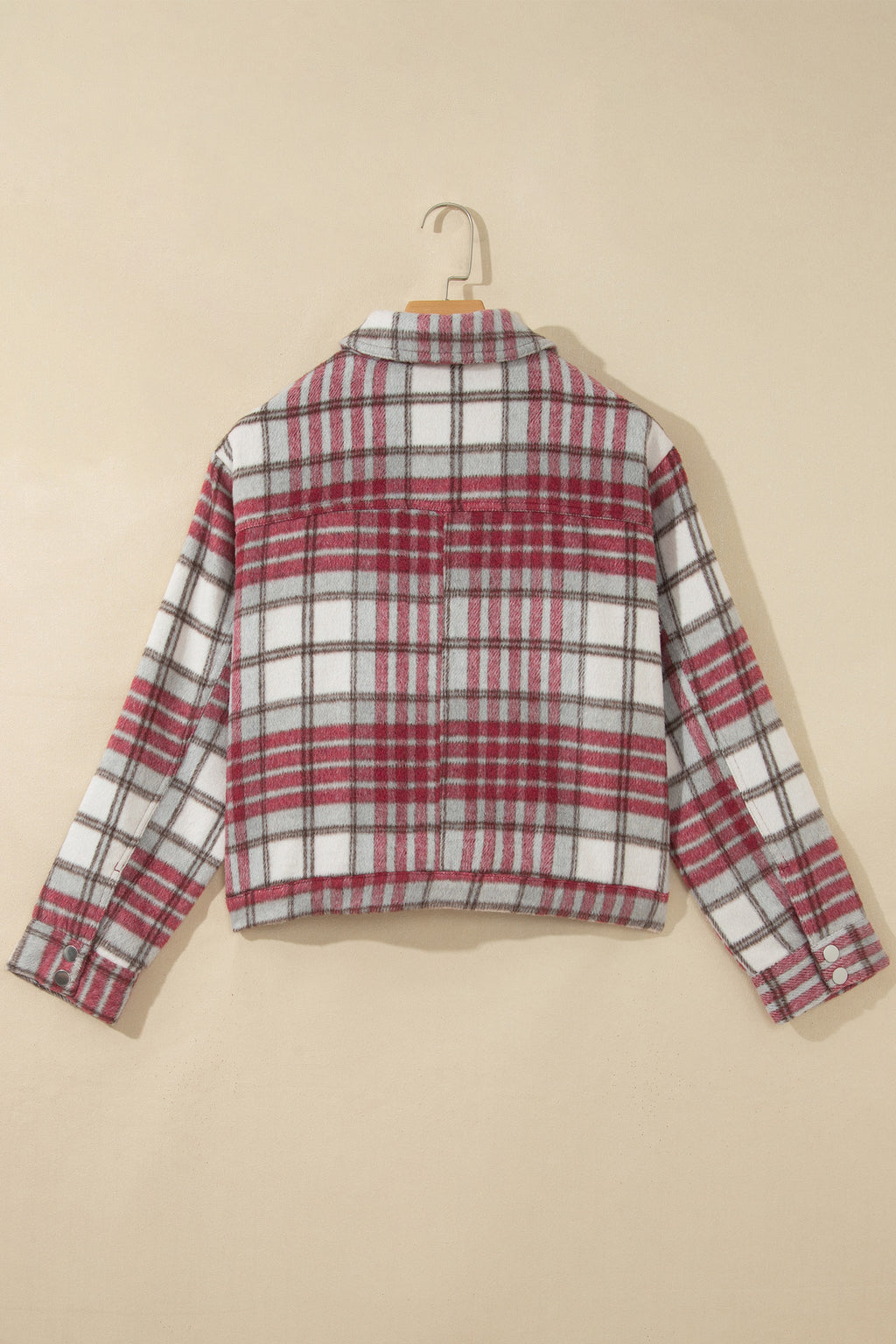 *Red Plaid Flannel Metal Button Collar Long Sleeve Vintage Shift Jacket