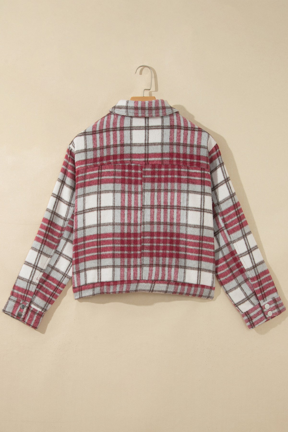 *Red Plaid Flannel Metal Button Collar Long Sleeve Vintage Shift Jacket