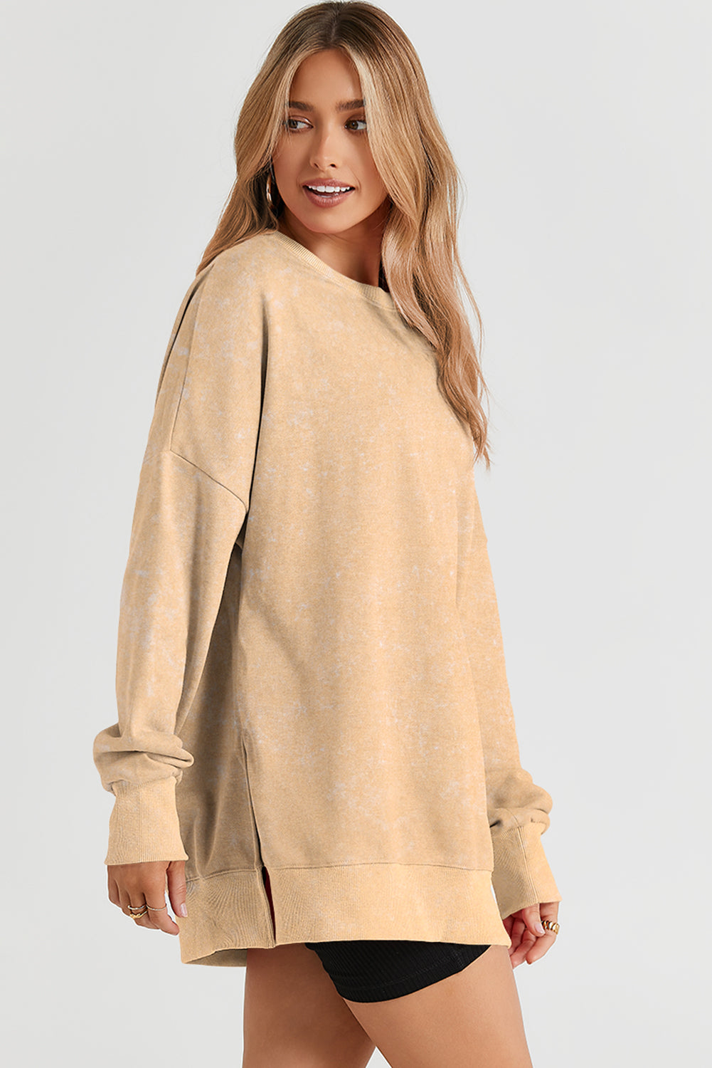 *Khaki Drop Shoulder Ribbed Trim Oversized Sweatshirt