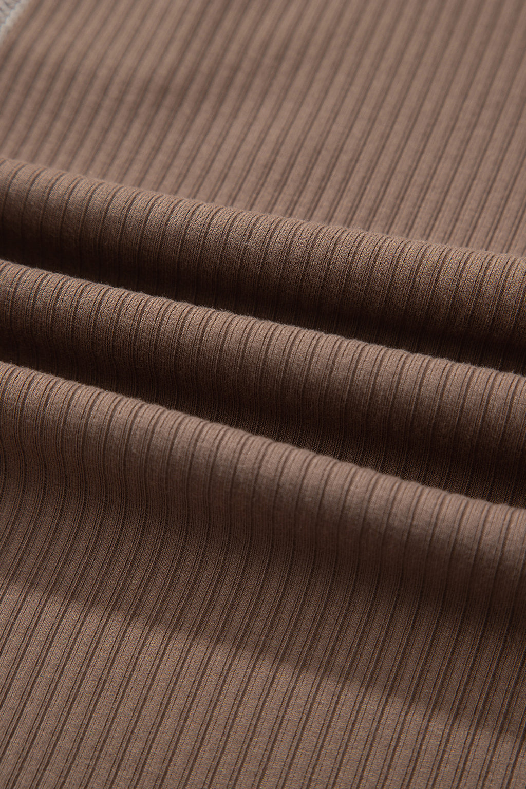 *Dark Khaki V Neck Ribbed Stitched Detail Long Sleeve Top