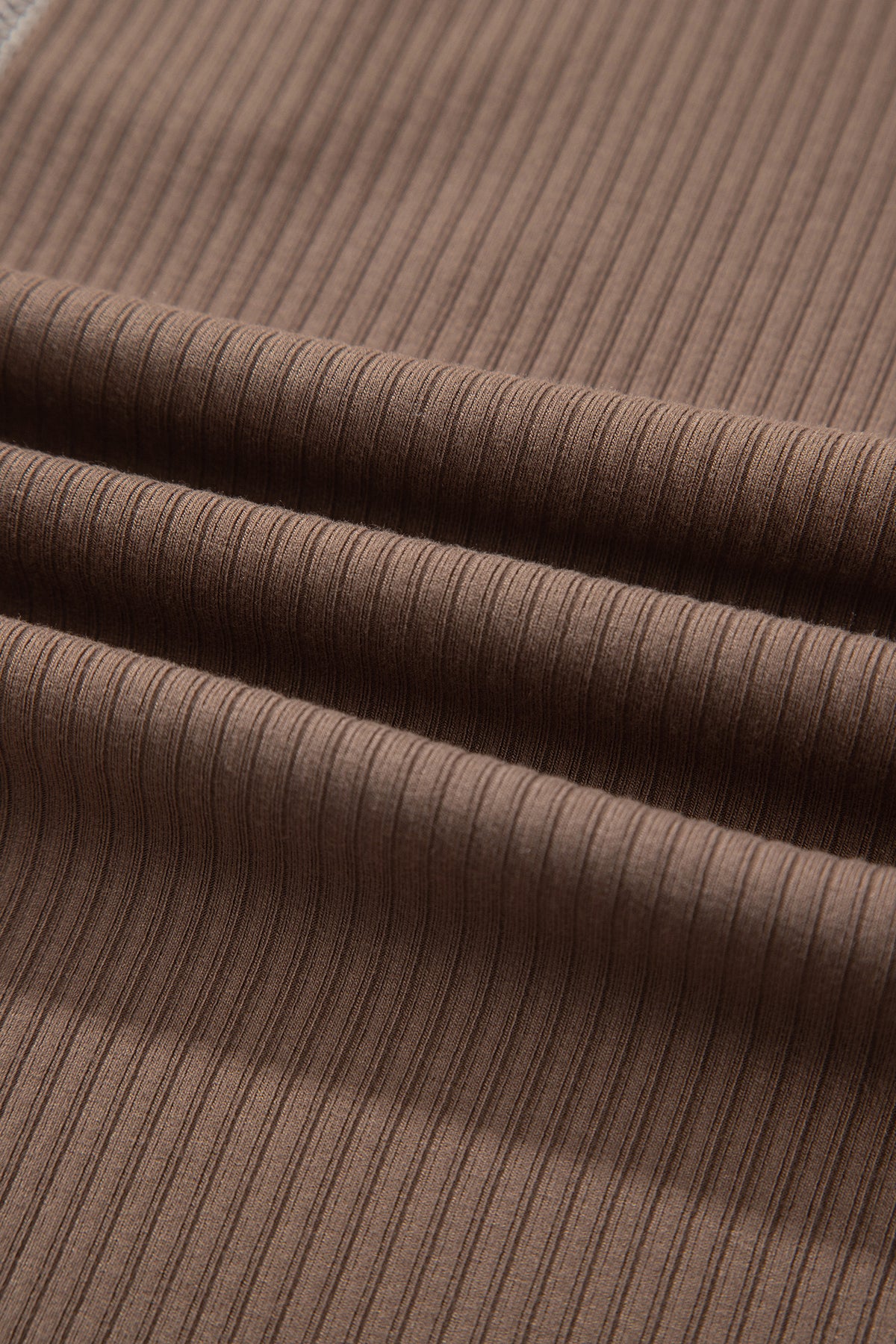 *Dark Khaki V Neck Ribbed Stitched Detail Long Sleeve Top