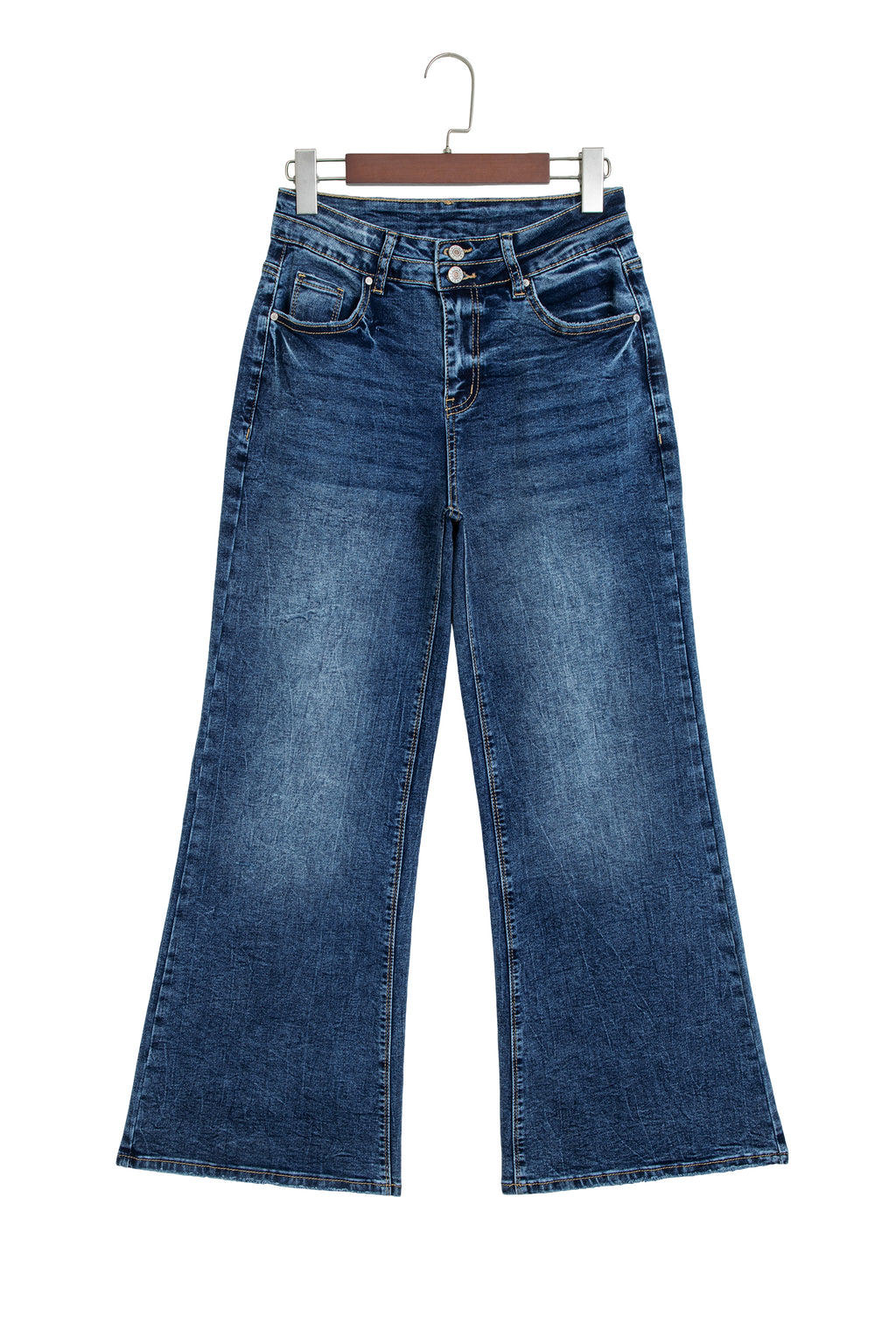 *Sail Blue Acid Wash Pocket Detail Flare Jeans