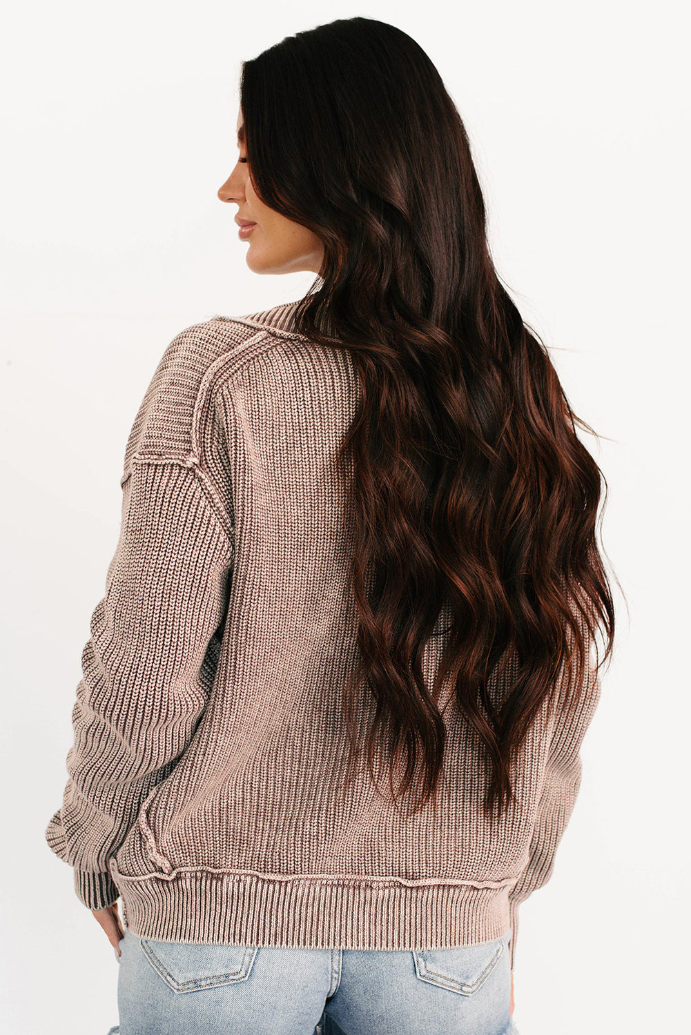 Evergreen Mineral Wash Exposed Seam Patchwork Knit Open Sweater Cardigan
