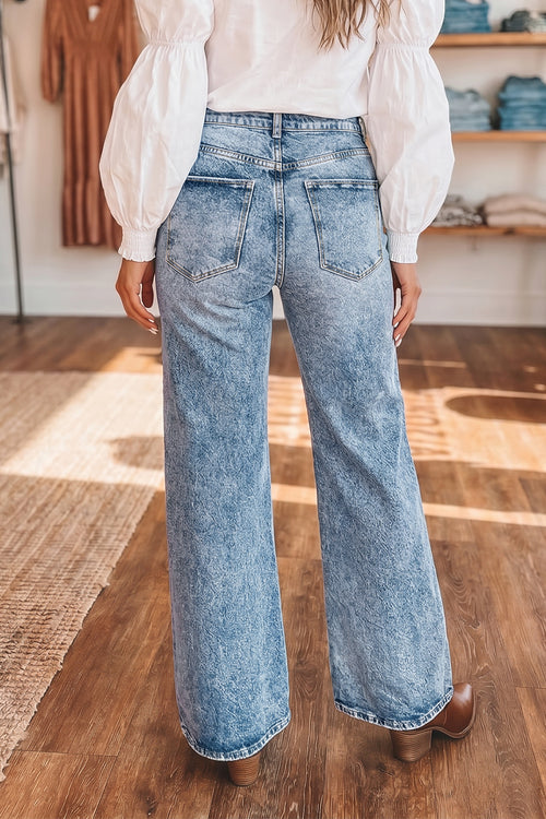 *Beau Blue Acid Wash Pocket Detail Flare Jeans