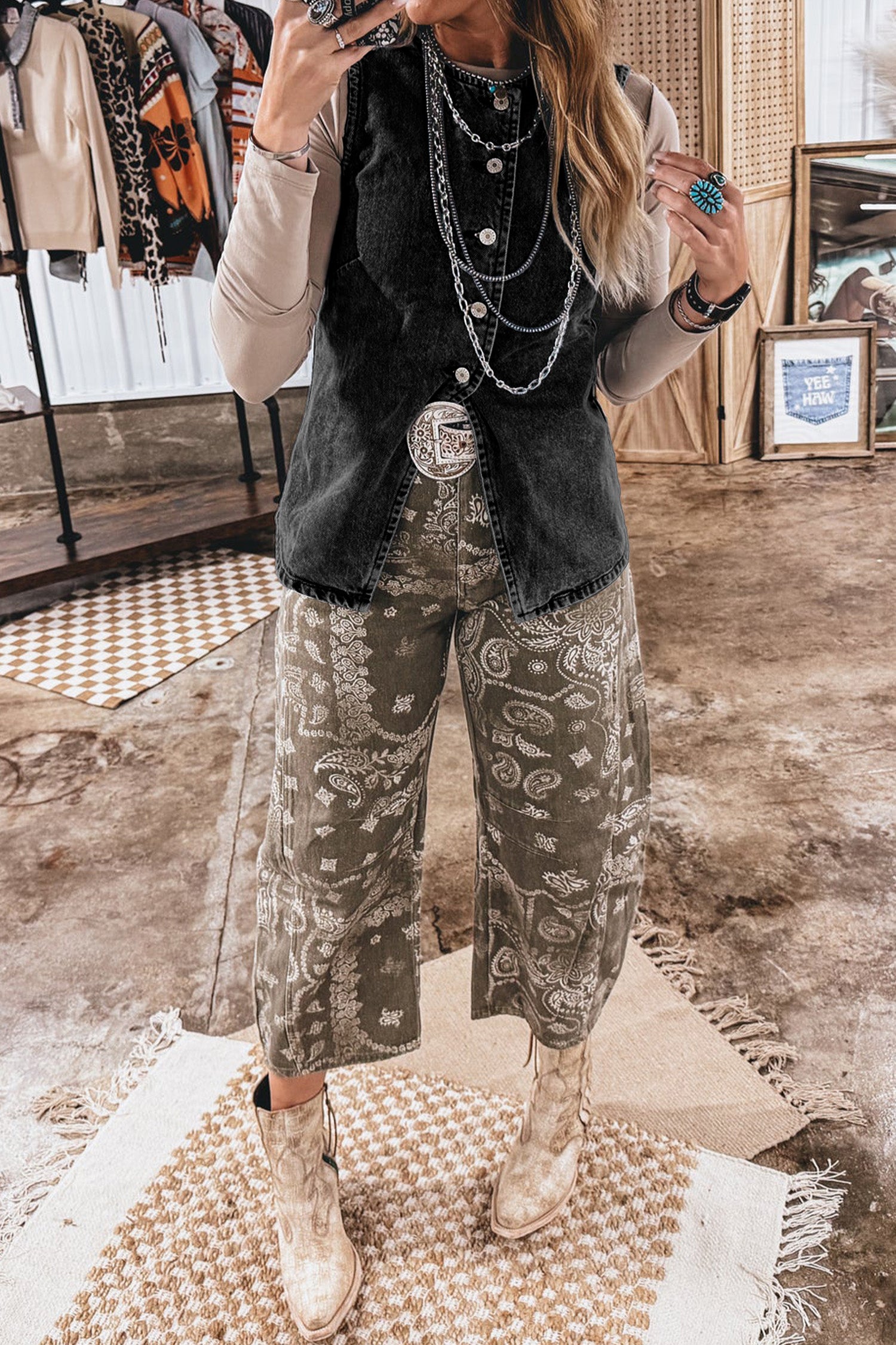 *Myosotis Buttoned Front Slit Denim Vest