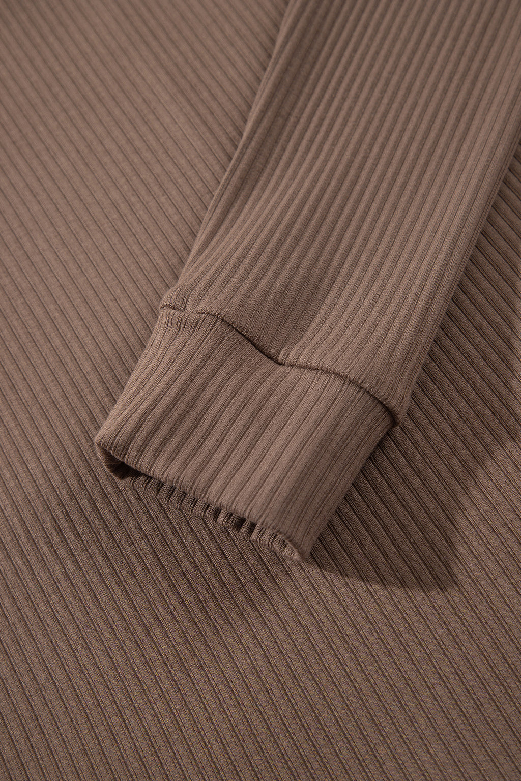 *Dark Khaki V Neck Ribbed Stitched Detail Long Sleeve Top