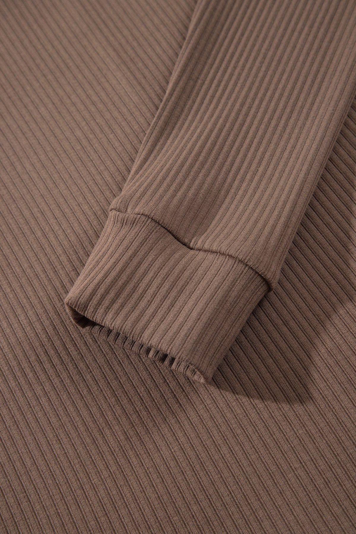 *Dark Khaki V Neck Ribbed Stitched Detail Long Sleeve Top