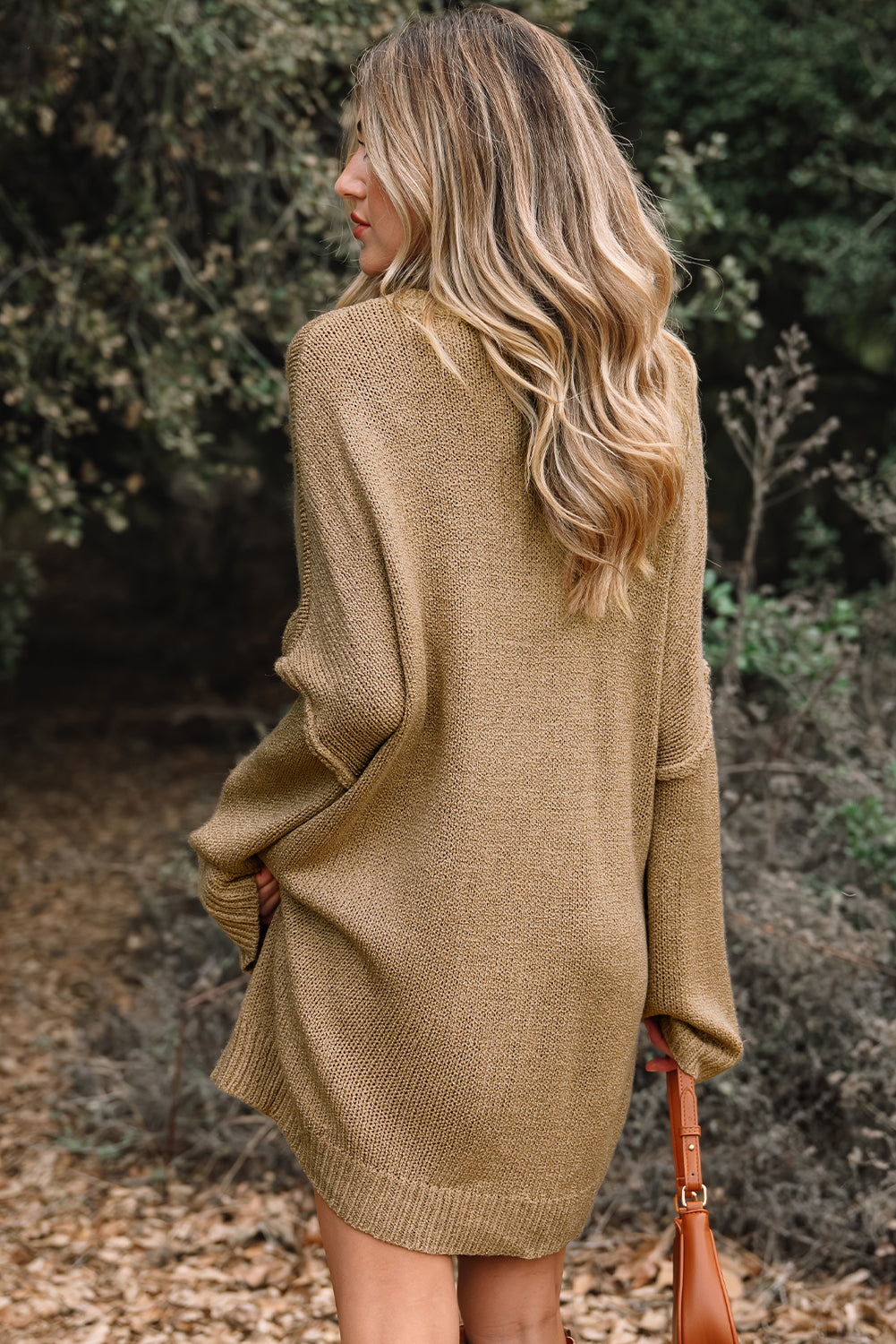 *Pale Khaki Oversize Drop Shoulder Slouchy Sweater Dress