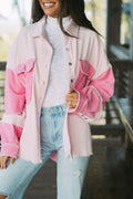 *Delicacy Two-tone Color Exposed Seam Corduroy Shacket