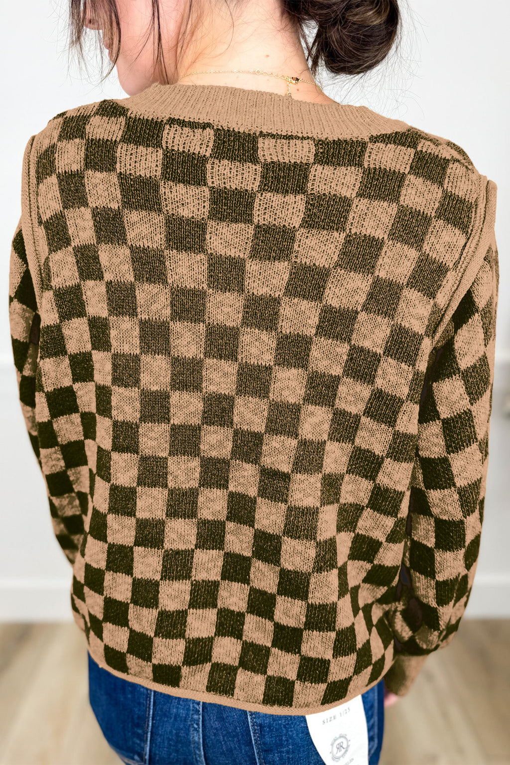 *Multicolour Drop Shoulder Plaid Knit Long Sleeve Sweater