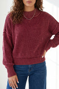 *Red Dahlia Drop Shoulder High Neck Ribbed Sweater