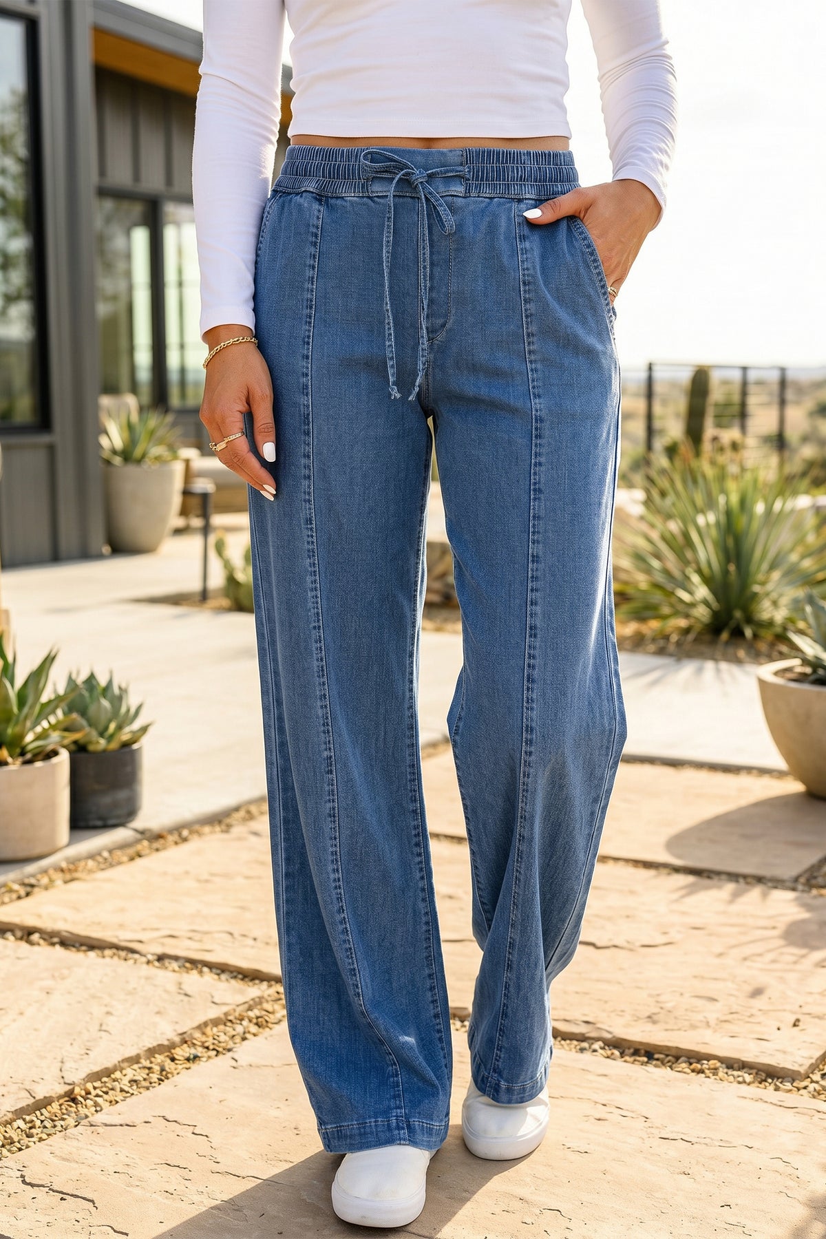 *Ashleigh Blue Drawstring Waist Wide Leg Jeans